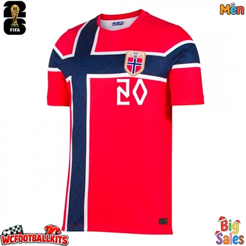 Norway Antonio Nusa #20 Replica Home Stadium Shirt World Cup 2026 Short Sleeve